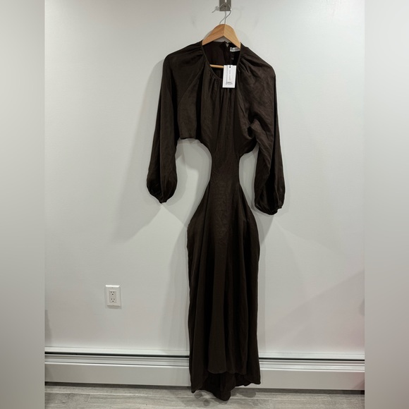 NWT Dissh Sofia Dark Chocolate Linen Midi Dress Size 12 - Picture 3 of 8